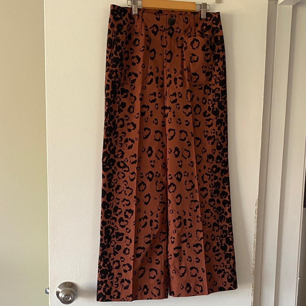 🐆 Anthropologie Maeve Colette Cropped Wide-Leg Animal Print Pants NWOT 28 sz 6 - Picture 5 of 10